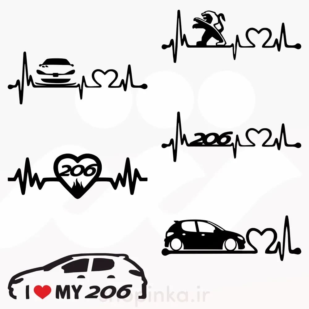 برچسب ماشین طرح ماشین پژو 206  مجموعه 6 عددی